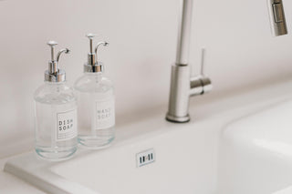 Hand Soap and Dish Soap Clear Glass Bottles With Silver Pump Lid 500ml - Hanker