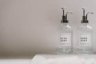Hand Soap and Dish Soap Clear Glass Bottles With Silver Pump Lid 500ml - Hanker