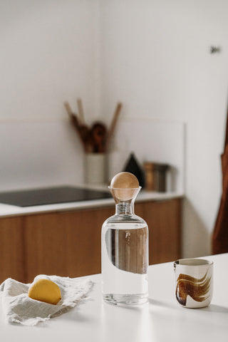 Clear Glass Carafe with Wooden Ball Lid 1L