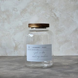 Laundry Glass Jar With Wooden Lid 2.0L - Klesvask