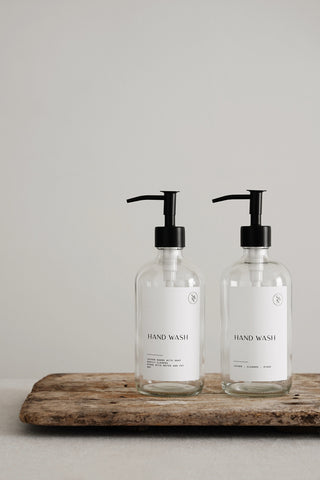 Duo clear 500 ml glass pump bottle set with metal pump lids