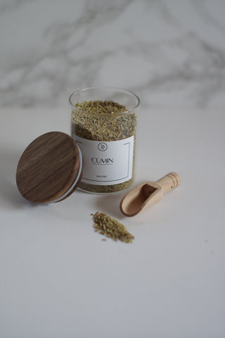 Round Glass Spice Jars With Labels - Airtight Acacia Wooden Lid