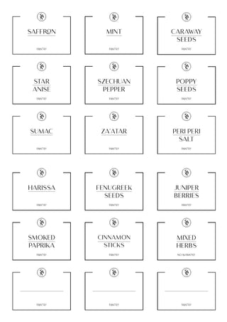 Spice Jar Labels - Customisable Set of 12, 24 or 50