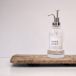 Hand Soap and Dish Soap Clear Glass Bottles With Silver Pump Lid 500ml - Hanker