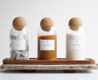 Set of 3 Tea Coffee Sugar Glass Canisters with Cork Ball Lid - So At Nature