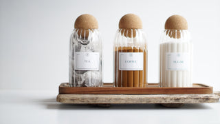 Reeded Glass Tea, Coffee & Sugar Jar Set – Airtight Canisters with Natural Cork Lids