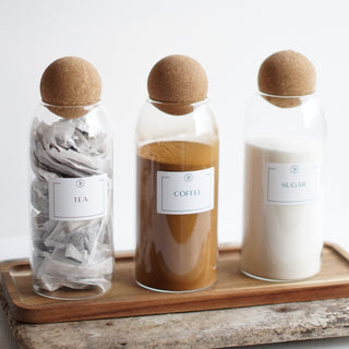Set of 3 Tea Coffee Sugar Glass Canisters with Cork Ball Lid - So At Nature