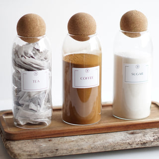 Set of 3 Tea Coffee Sugar Glass Canisters with Cork Ball Lid - So At Nature