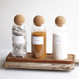 Set of 3 Tea Coffee Sugar Glass Canisters with Cork Ball Lid - So At Nature