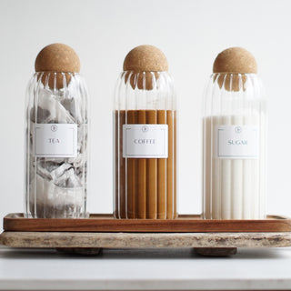 Tea coffee sugar jars with waterproof labels