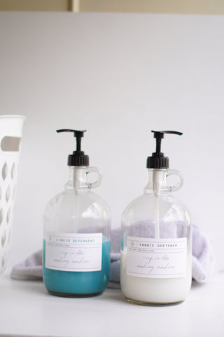 Duo Glass Half Gallon Laundry Dispensers Fabric Softener and Liquid Detergent