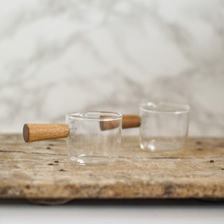 Glass Liquid Dressing Saucer with Wooden Handle