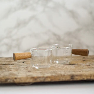 Glass Liquid Dressing Saucer with Wooden Handle