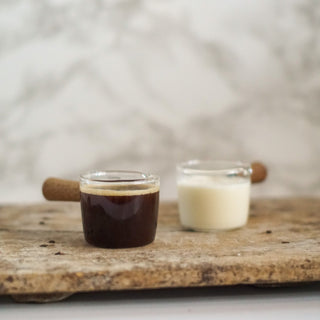 Glass Liquid Dressing Saucer with Wooden Handle