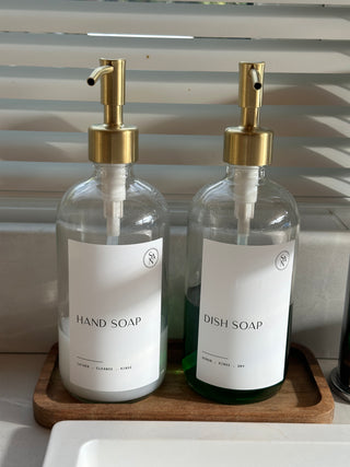 Clear Glass Dispenser & Sink Set – 2 Bottles, Tray, Pot Brush & Dish