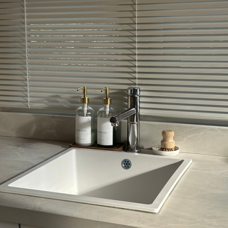 Clear Glass Dispenser & Sink Set – 2 Bottles, Tray, Pot Brush & Dish