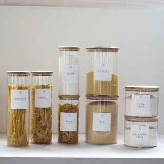 Ultimate Kitchen Pantry Set - 8 Airtight Jars with Customisable Waterproof Labels