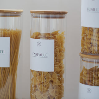 4 Piece Pasta Pantry Set - Airtight Jars with Waterproof Labels