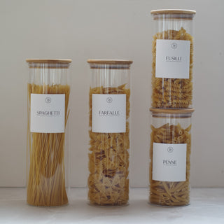 4 Piece Pasta Pantry Set - Airtight Jars with Waterproof Labels
