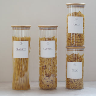 4 Piece Pasta Pantry Set - Airtight Jars with Waterproof Labels