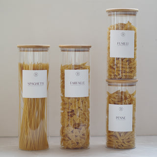4 Piece Pasta Pantry Set - Airtight Jars with Waterproof Labels