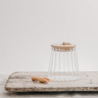Reeded Glass Jar With Luxury Bamboo Lid 500ml and Wooden Scoop - Suora Viiva