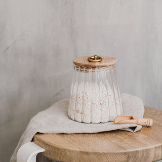 Reeded Glass Jar With Luxury Bamboo Lid 500ml and Wooden Scoop - Suora Viiva
