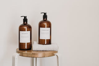 Large Amber Glass Soap Dispensers With Black Pump Lid