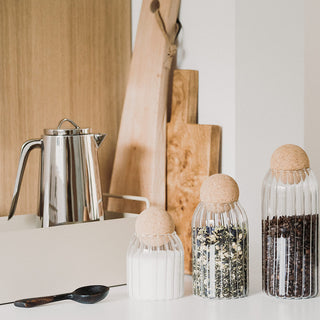 reeded cork ball jars in variety of sizes