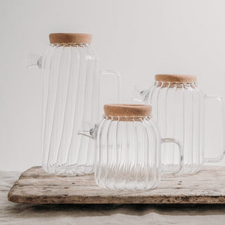 Ribbed Glass Jug With Cork Lid - Knop