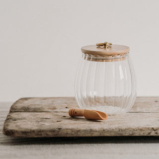 Reeded Bathroom Salt Jar With Wooden Scoop