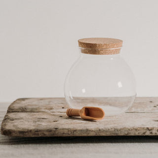 Globe Glass Jar with Cork Lid and Wooden Scoop