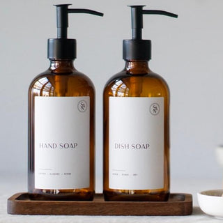 Luxury Amber Glass Soap Dispensers Set of 2 | 500ml Kitchen & Bathroom Pumps