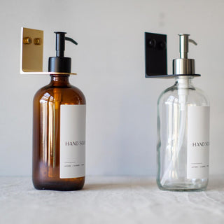 Luxury 500ml Glass Bottle Set with Wall Mount, Pot Brush and Ceramic Dish