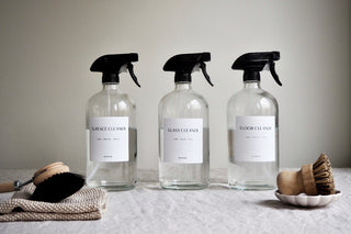 Trio of 1L Clear Glass Bottles With Spray Lid - Funsha