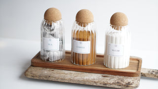 Reeded Tea, Coffee, Sugar Glass Canisters with Cork Ball Lid | Tea Coffee Sugar Storage Jars - So At Nature