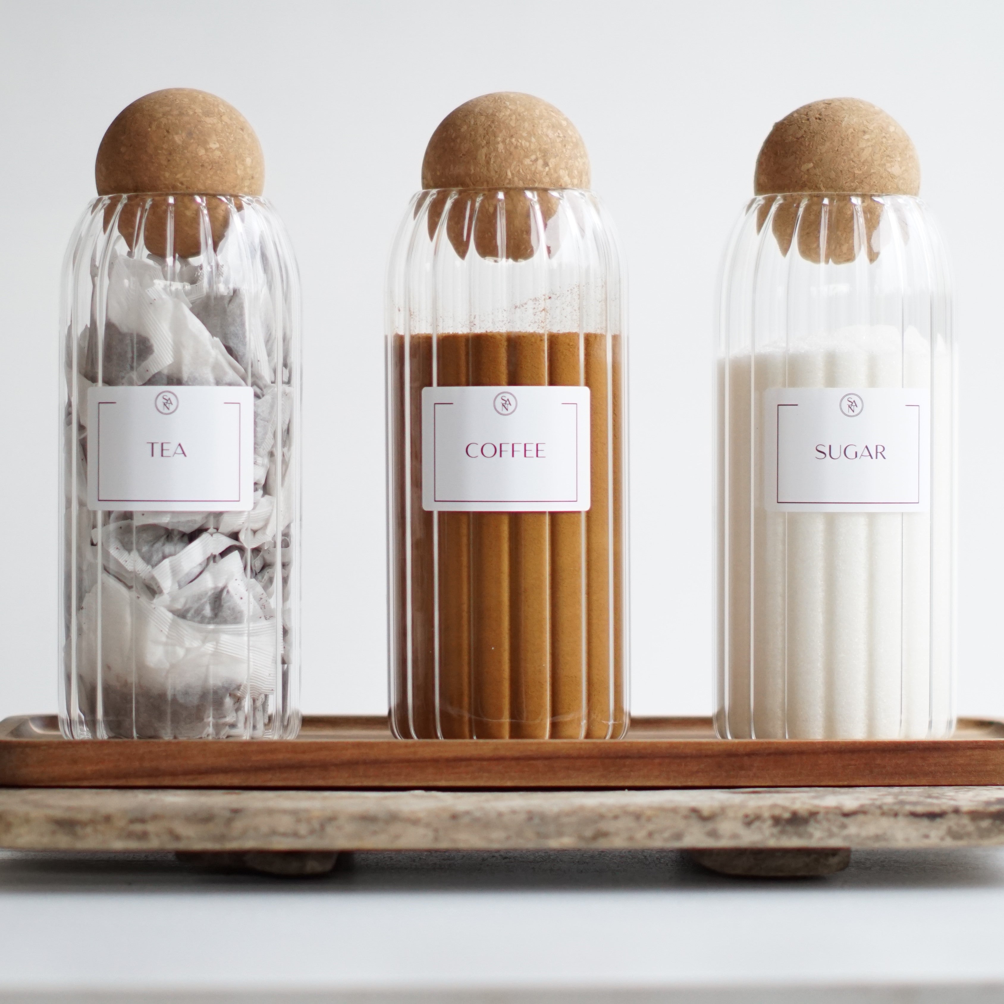 Reeded Tea, Coffee, Sugar Glass Canisters – So At Nature