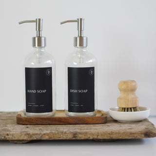 Glass Kitchen Soap Dispenser Set with Tray and Pot Brush