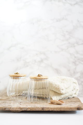 Reeded Bathroom Salt Jar With Wooden Scoop