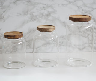Glass Pantry Acacia Jars With Customisable Labels