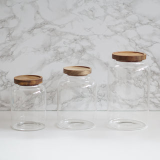 Glass Pantry Acacia Jars With Customisable Labels