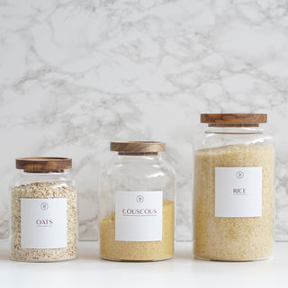 Glass Pantry Acacia Jars With Customisable Labels
