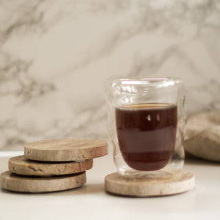 travertine coasters in stack of 3
