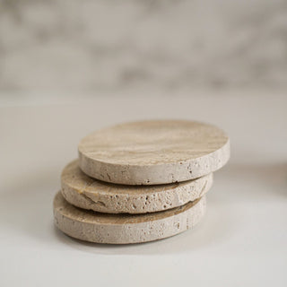 set of travertine round coasters