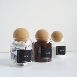 tea coffee sugar canisters with black labels
