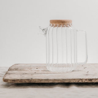 Ribbed Glass Jug With Cork Lid - Knop