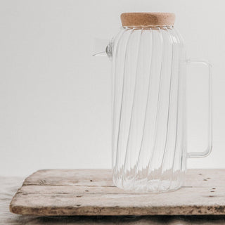 Ribbed Glass Jug With Cork Lid - Knop