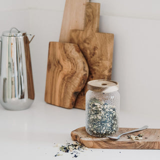 Speckle Textured Glass Jars With Wooden Lid in 500ml, 800ml - Pilkullinen