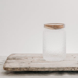 Speckle Textured Glass Jars With Wooden Lid in 500ml, 800ml - Pilkullinen